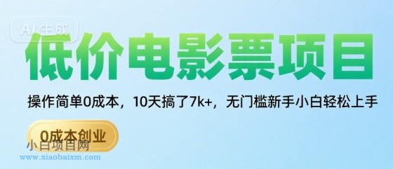 低价电影票项目，操作简单0成本，10天搞了7k+，无门槛新手小白轻松上手【揭秘】-小白项目分享网