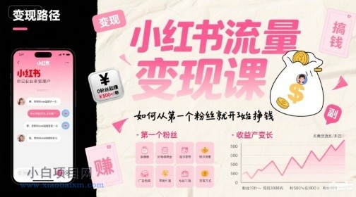 小红书流量变现课，如何从第一个粉丝就开始挣钱-小白项目分享网