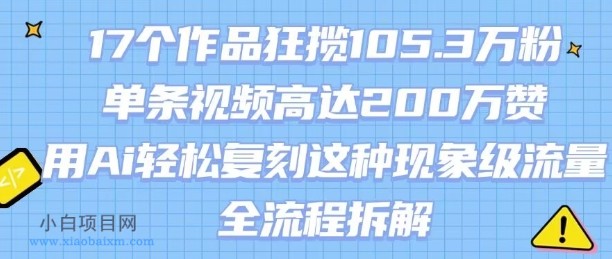 17个作品狂揽105.3W粉，单条视频高达200W赞，用Ai轻松复刻这种现象级流量!(全流程拆解)-小白项目分享网