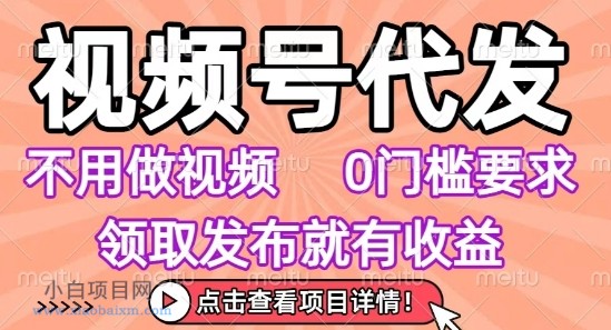 视频号代发，不用剪辑不用做视频，0门槛要求，领取发布就有收益，任务没有无上限，小白轻松上手【揭秘】-小白项目分享网