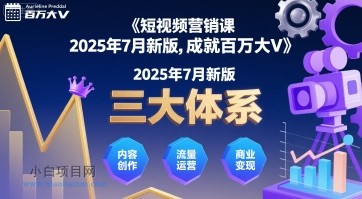 短视频营销课2025年7月新版，三大体系成就百万大V-小白项目分享网