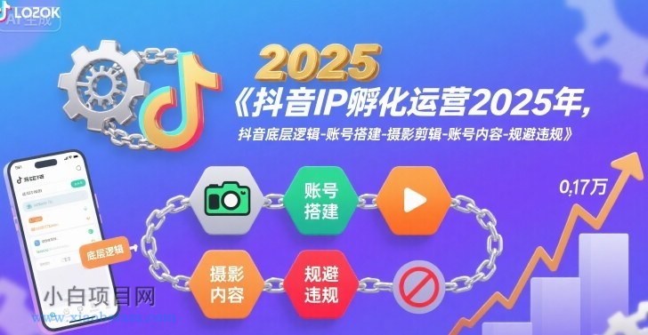 抖音IP孵化运营2025年，抖音底层逻辑-账号搭建-摄影剪辑-账号内容-规避违规-小白项目分享网