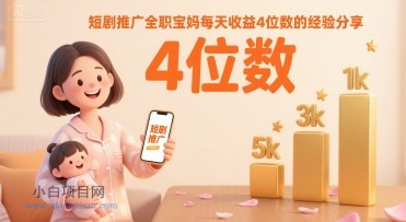 短剧推广全职宝妈每天收益4位数的经验分享-小白项目分享网