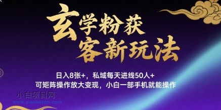 玄学粉获客新玩法日入8张+， 私域每天进线50人+，可矩阵操作放大变现，小白一部手机就能操作-小白项目分享网