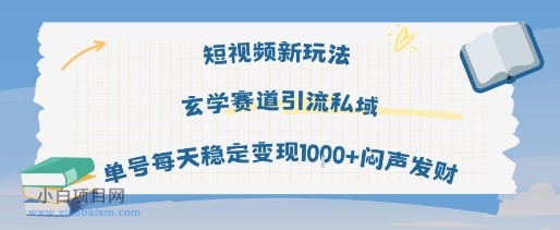 短视频新玩法玄学赛道引流私域单号每天稳定变现1k+闷声发财-小白项目分享网