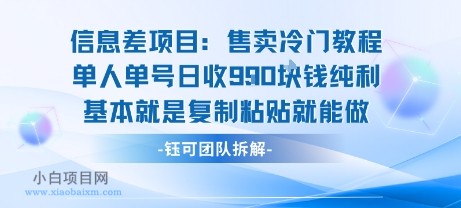 信息差项目：售卖冷门教程单人单号日收9张纯利基本就是复制粘贴就能做-小白项目分享网