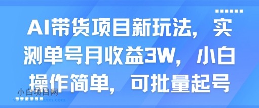 AI带货项目新玩法，实测单号月收益3W，小白操作简单，可批量起号-小白项目分享网