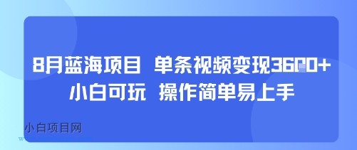 8月AI蓝海项目，单条视频变现1k+ 小白可玩 操作简单易上手-小白项目分享网