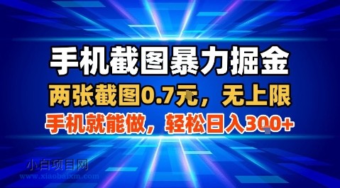 手机截图暴力掘金，两张截图0.7米，一部手机就能做，轻松日入3张+【揭秘】-小白项目分享网
