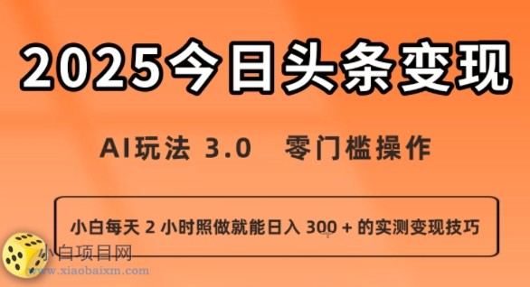 今日头条新玩法:AI玩法 3.0.零门槛操作,小白每天 2 小时照做就能日入3张 + 的实测变现技巧-小白项目分享网