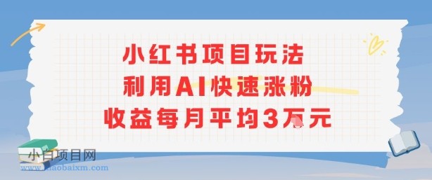 小红书商单项目新玩法，利用AI快速涨粉收益每月平均3W-小白项目分享网