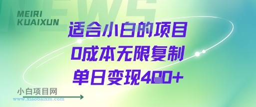 适合小白的项目0成本无限复制单日变现4张+-小白项目分享网
