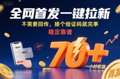 全网首发一键拉新项目，不需要回传，接个验证码就完事，稳定靠谱，一小时收益70+【揭秘】-小白项目分享网