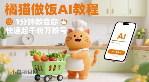 有趣的橘猫买菜做饭视频，用AI一键搞定，1分钟教会你，快速起千粉万粉号-小白项目分享网