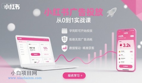 小红书广告投放从0到1的实战课，学完即可开始投放，拒绝无效广告消耗-小白项目分享网