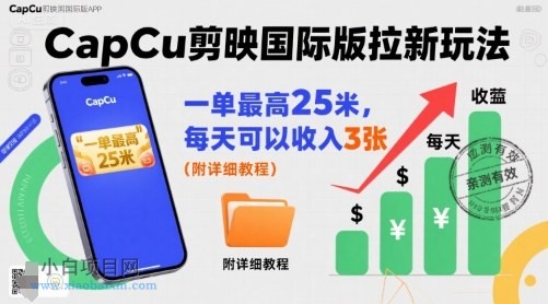 一单最高25米，亲测CapCu剪映国际版拉新玩法，每天可以收入3张（附详细教程）-小白项目分享网