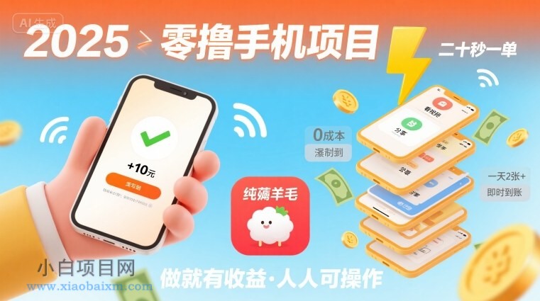 2025年零撸手机项目，二十秒一单，纯薅羊毛 一天2张+做就有【揭秘】-小白项目分享网