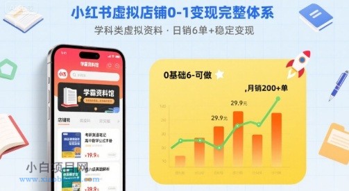 小红书虚拟店铺0-1变现完整体系：卖学科类虚拟资料，一天6张+，很稳定【已完结】-小白项目分享网