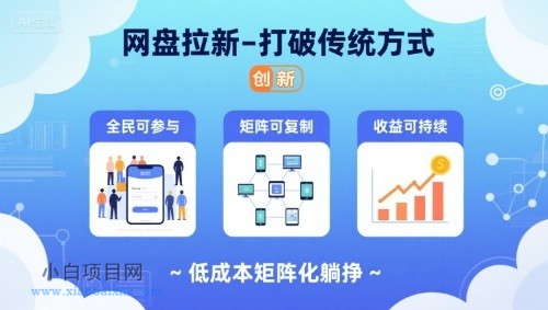 网盘拉新-打破传统方式，低成本矩阵化躺挣，全民可参与、矩阵可复制、收益可持续【揭秘】-小白项目分享网