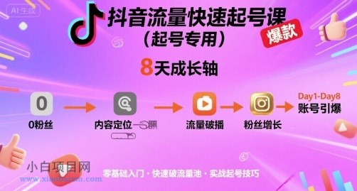 抖音流量快速起号课（起号专用），8天带你做爆自己的账号-小白项目分享网