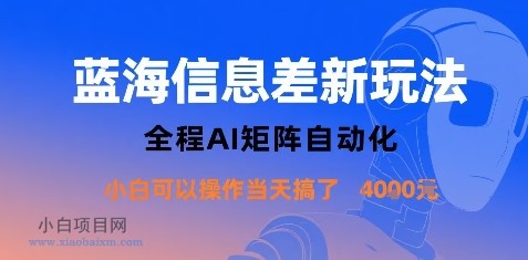 蓝海信息差新玩法，全程AI矩阵自动化小白可以操作当天搞了1k+-小白项目分享网