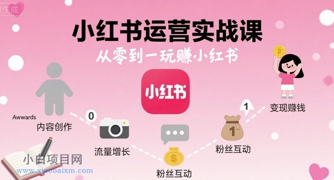 小红书运营实战课，从零到一玩賺小红书-小白项目分享网