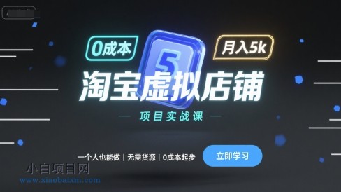 淘宝虚拟店铺项目实战课，一个人也能做，无需货源、0成本起步，月入5k-小白项目分享网