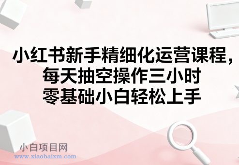 小红书新手精细化运营课程，每天抽空操作三小时，零基础小白轻松上手-小白项目分享网