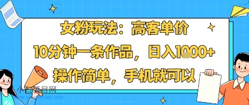 女粉玩法：高客单价，10分钟一条作品，日入1k+操作简单，手机就可以-小白项目分享网