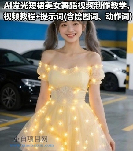 AI发光短裙美女舞蹈视频制作教学，视频教程+提示词(含绘图词、动作词)-小白项目分享网
