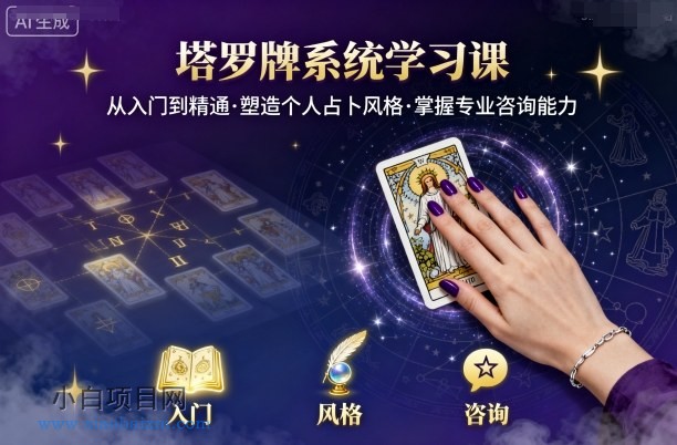 塔罗牌系统学习课，助你从入门到精通，塑造个人占卜风格，掌握专业咨询能力-小白项目分享网