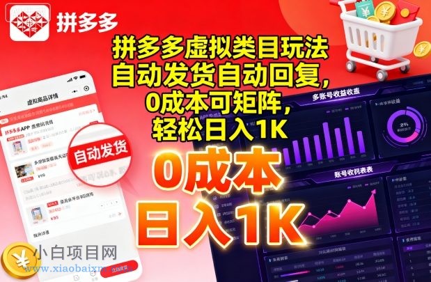 拼多多虚拟类目玩法，自动发货自动回复，0成本可矩阵，轻松日入1K【揭秘】-小白项目分享网