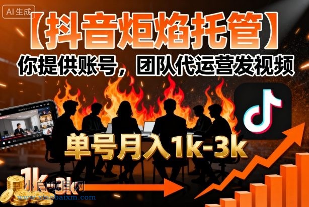 【抖音炬焰托管】你提供账号，团队代运营发视频，单号月入1k+【揭秘】-小白项目分享网