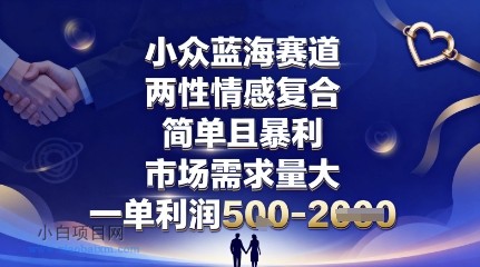 小众蓝海赛道，两性情感复合，简单且暴利，市场需求量大，一单利润5张，未来几年可持续深耕的项目-小白项目分享网