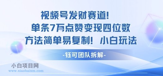 视频号发财赛道单条7W点赞变现四位数方法简单易复制小白玩法-小白项目分享网