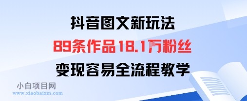抖音图文新玩法：89条作品收获18.1W粉丝，变现容易全流程教学-小白项目分享网