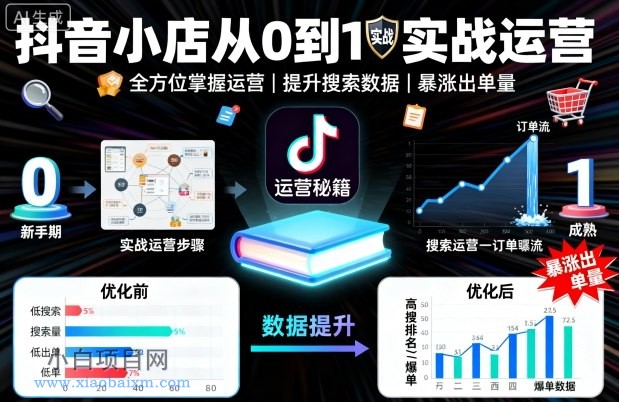 抖音小店从0到1实战运营，帮你全方位掌握小店运营，提升搜索数据与出单量-小白项目分享网