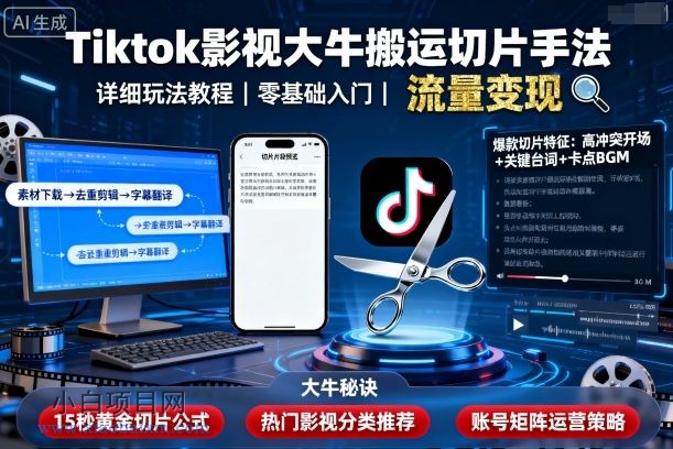 Tiktok影视大牛搬运切片手法，详细玩法教程-小白项目分享网