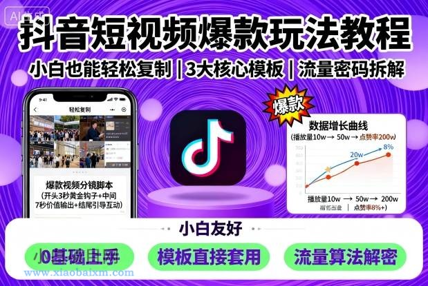 抖音短视频爆款玩法教程，小白也能轻松复制-小白项目分享网