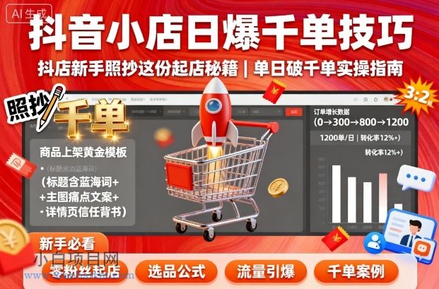 抖音小店日爆千单技巧，抖店新手照抄这份起店秘籍，单日破千单-小白项目分享网