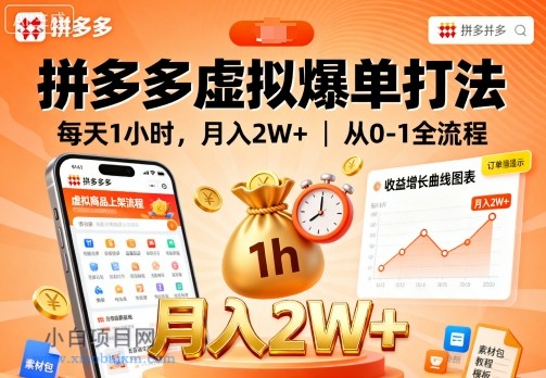拼多多虚拟爆单打法，每天1小时，月入2W+，从0-1全流程-小白项目分享网