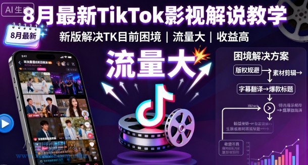 8月最新TikTok影视解说教学，新版解决TK目前困境，流量大，收益高-小白项目分享网