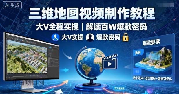 三维地图视频制作教程，大V全程实操，解读百W爆款密码-小白项目分享网