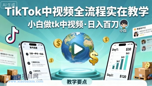 TikTok中视频全流程实操教学,小白做tk中视频,日入百刀