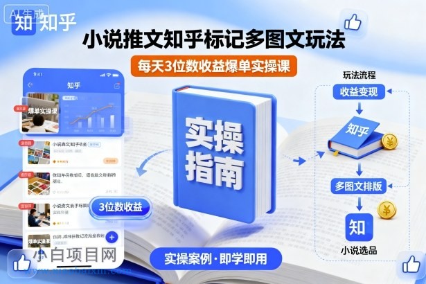 小说推文知乎标记多图文玩法，每天3位数收益爆单实操课-小白项目分享网