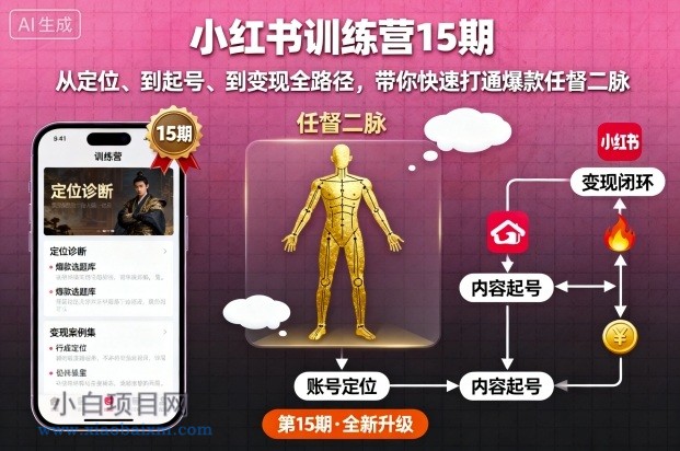 小红书训练营15期，从定位、到起号、到变现全路径，带你快速打通爆款任督二脉-小白项目分享网