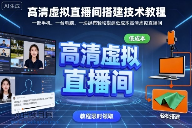 高清虚拟直播间搭建技术教程，一部手机、一台电脑、一块绿布轻松搭建低成本高清虚拟直播间-小白项目分享网