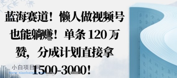 蓝海赛道，懒人做视频号也能躺挣，单条120W赞，分成计划直接拿1.5k，不用拍不用剪-小白项目分享网