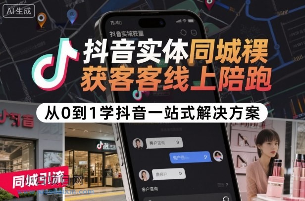 抖音实体同城获客线上陪跑，从0到1学抖音一站式解决方案-小白项目分享网