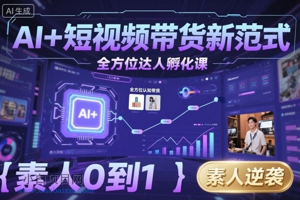 AI+短视频带货新范式全方位达人孵化课，素人也可以从0到1，全方位认知短视频带货-小白项目分享网
